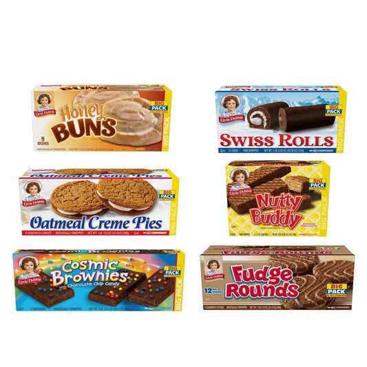 Showcase of What's Included in Little Debbie Variety 6 Big Pack (1 Box of Each) 48 Pieces Little Debbie